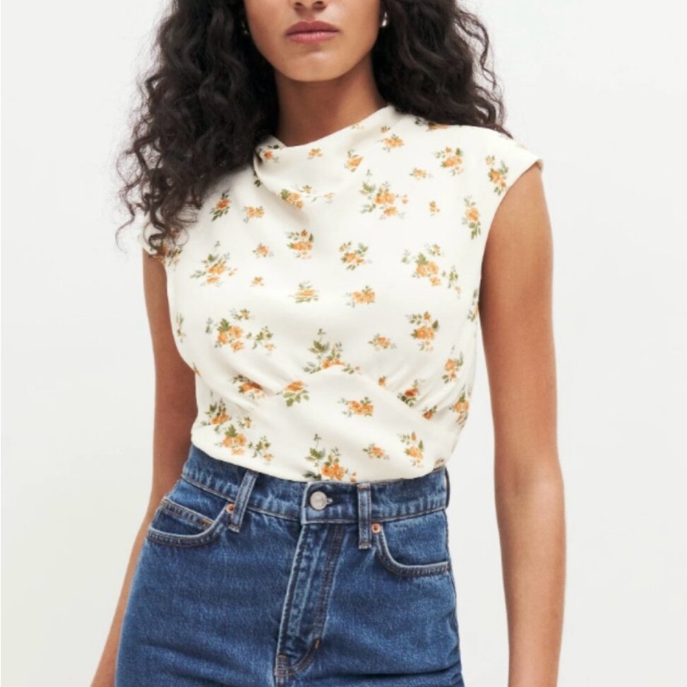 Reformation beige floral blouse
